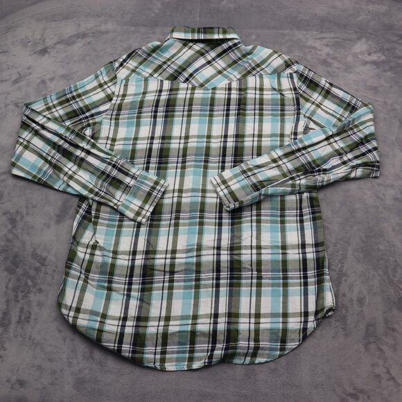 Old Navy Shirt Mens M Blue Green Plaid Pearl Snap Western Fit Button Up Dress - Picture 11 of 16